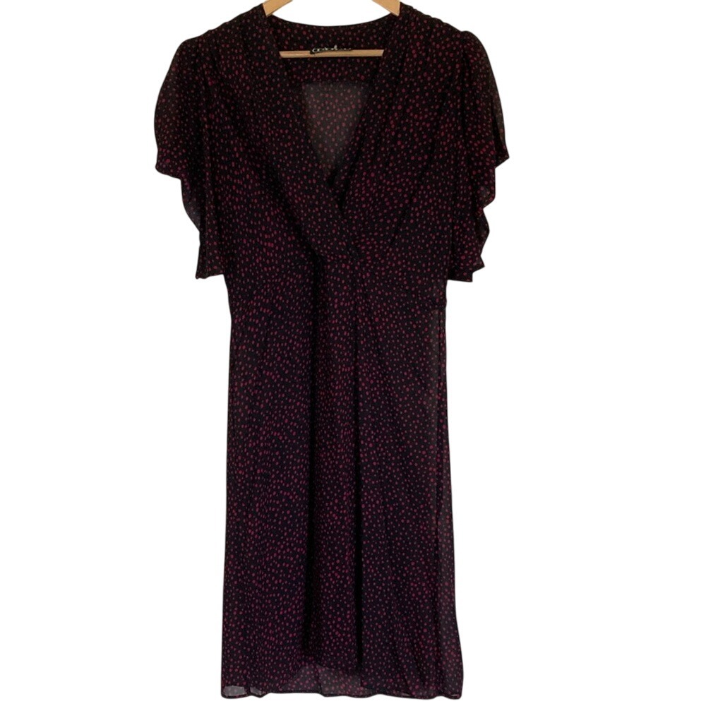 Vintage Popi Womens Black Red Polka Dot Dress Size Large Elbow Sleeve‎ Feminine